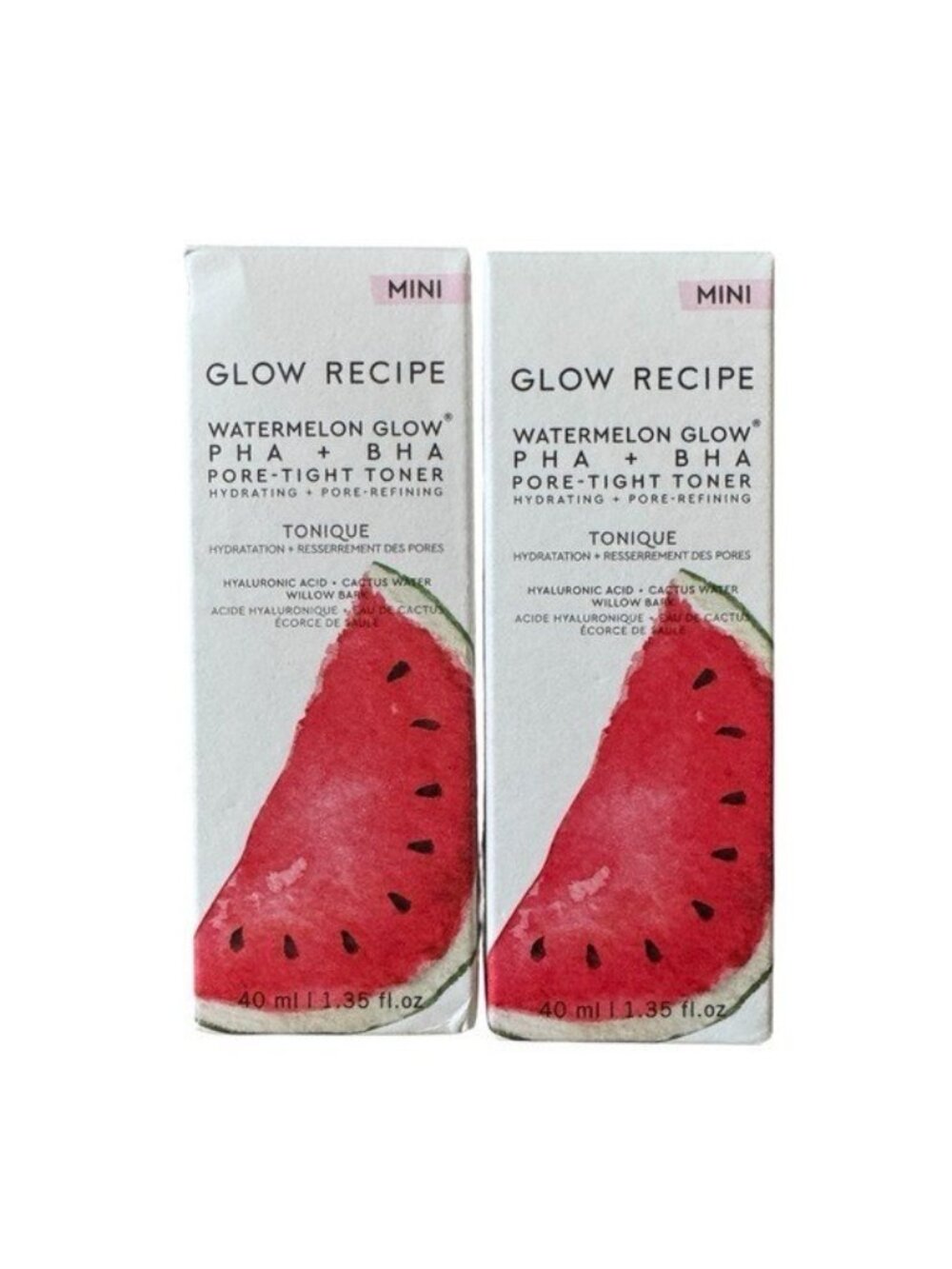 2 x Glow Recipe Watermelon Glow PHA + BHA Pore-Tight Toner Mini 40 ml